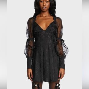 For Love And Lemons Black Sheer Long Sleeve Dress